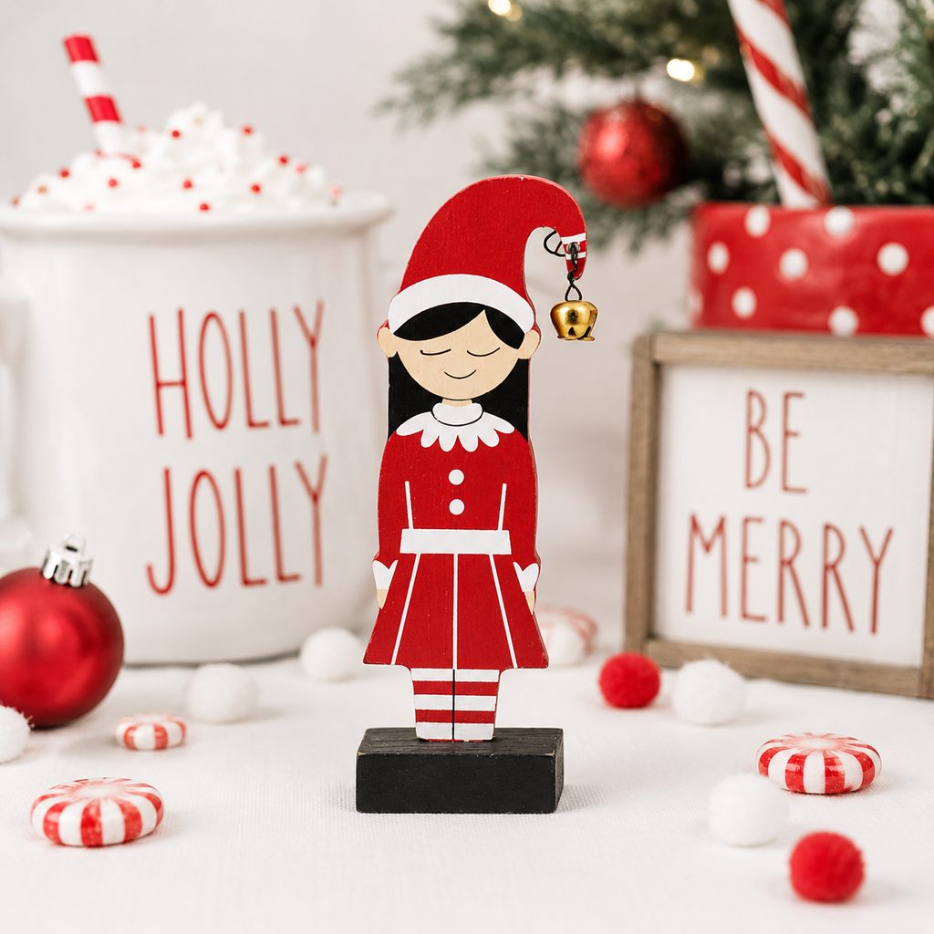 5" Wood Cutout on Stand - Elf Girl | Multicolor