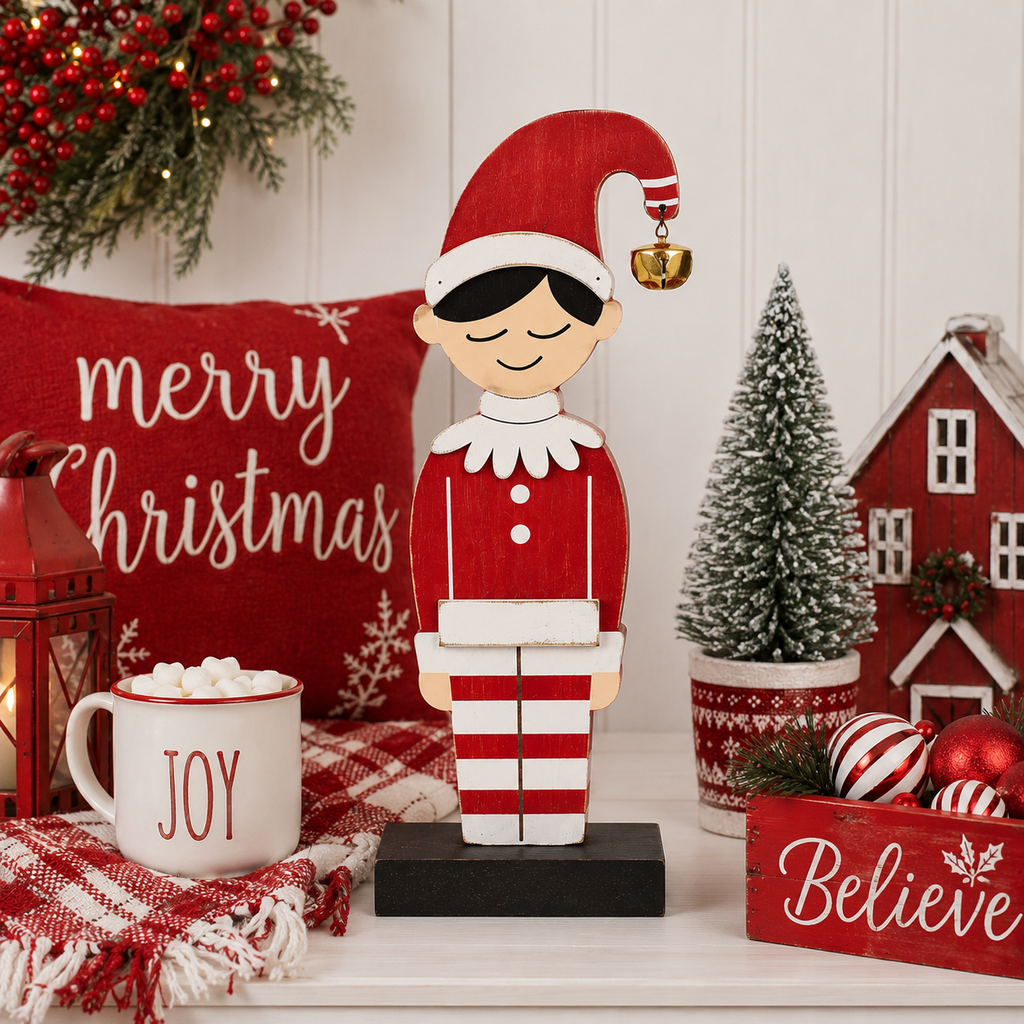 10" Wood Cutout on Stand - Elf Boy | Multicolor | Merry and Bright