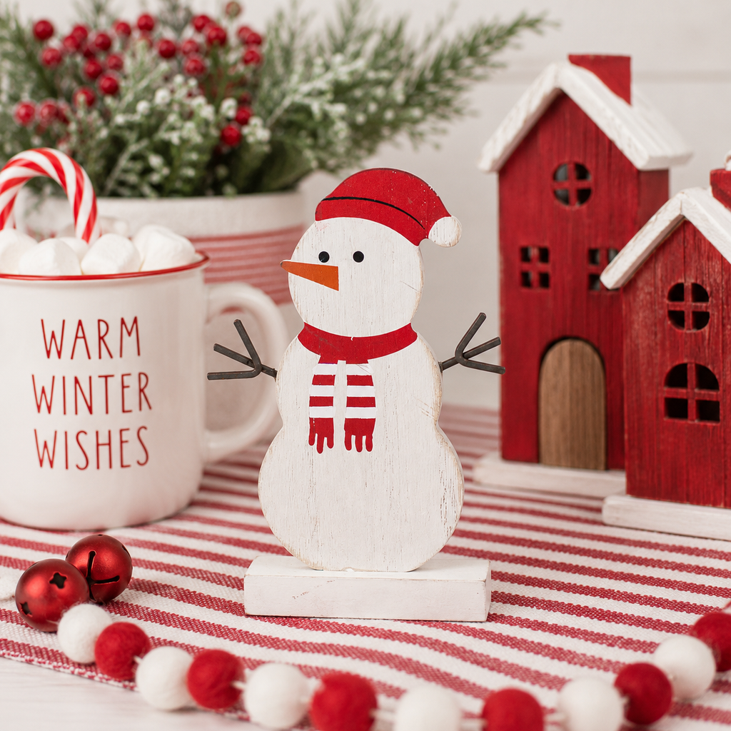 5" Wood Cutout on Stand - Snow Woman | Multicolor