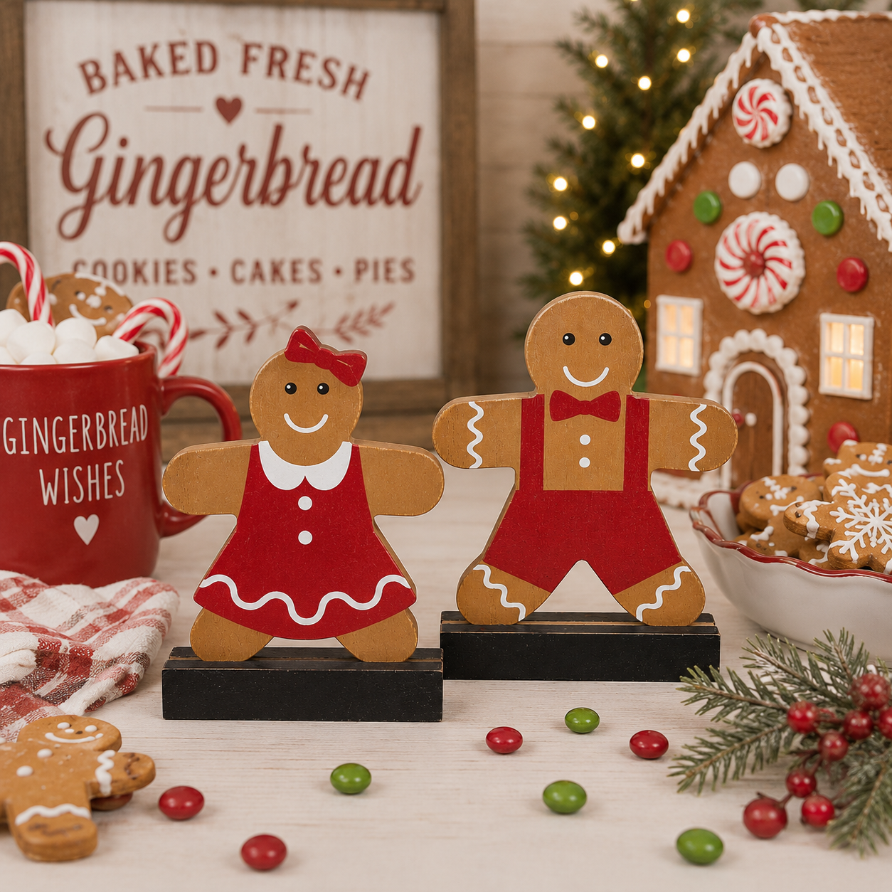5" Wood Cutout Gingerbread on Base - Girl | Multicolor