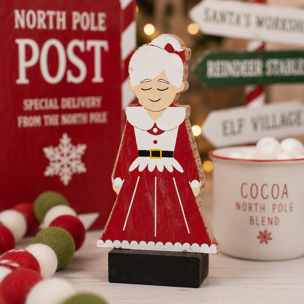 5" Wood Cutout on Base - Mrs. Claus | Multicolor