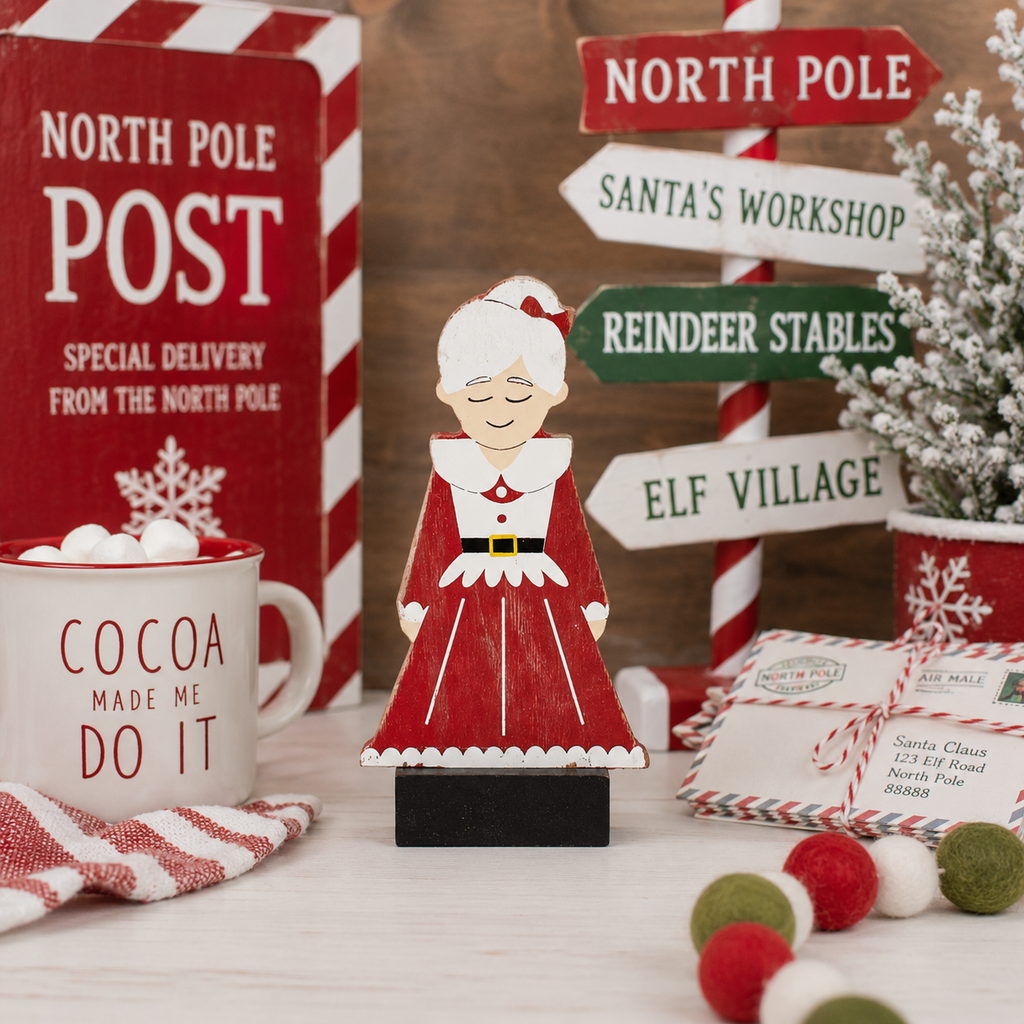 5" Wood Cutout on Base - Mrs. Claus | Multicolor