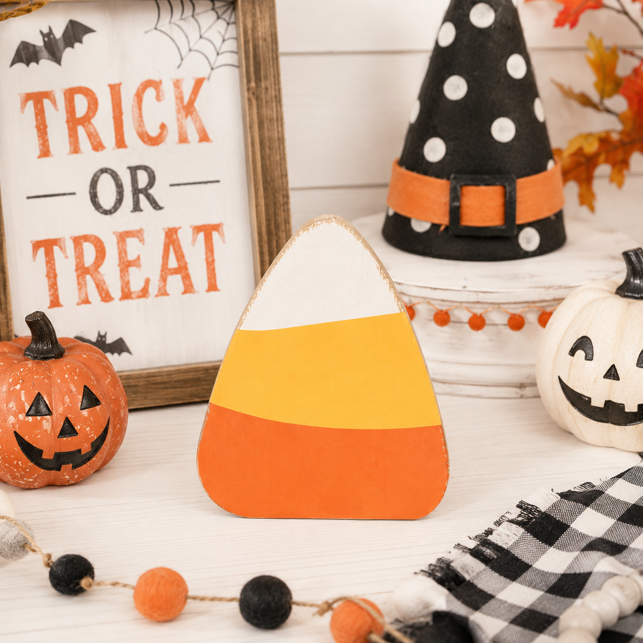 6" Reversible Wood Cutout - Candy Corn | Multicolor | Pumpkins and Sweets Collection