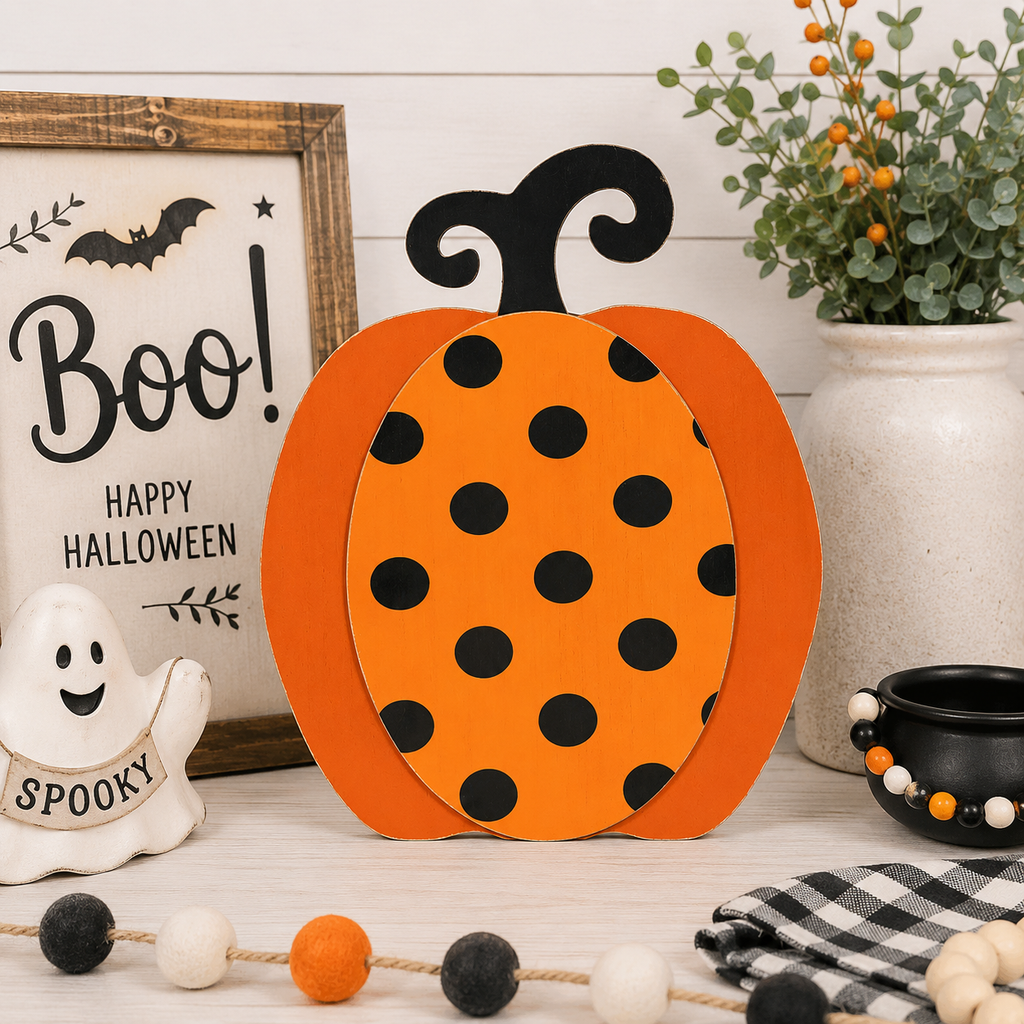 13" Reversible Wood Cutout - Pumpkin | Orange and Black | Pumpkins and Sweets Collection