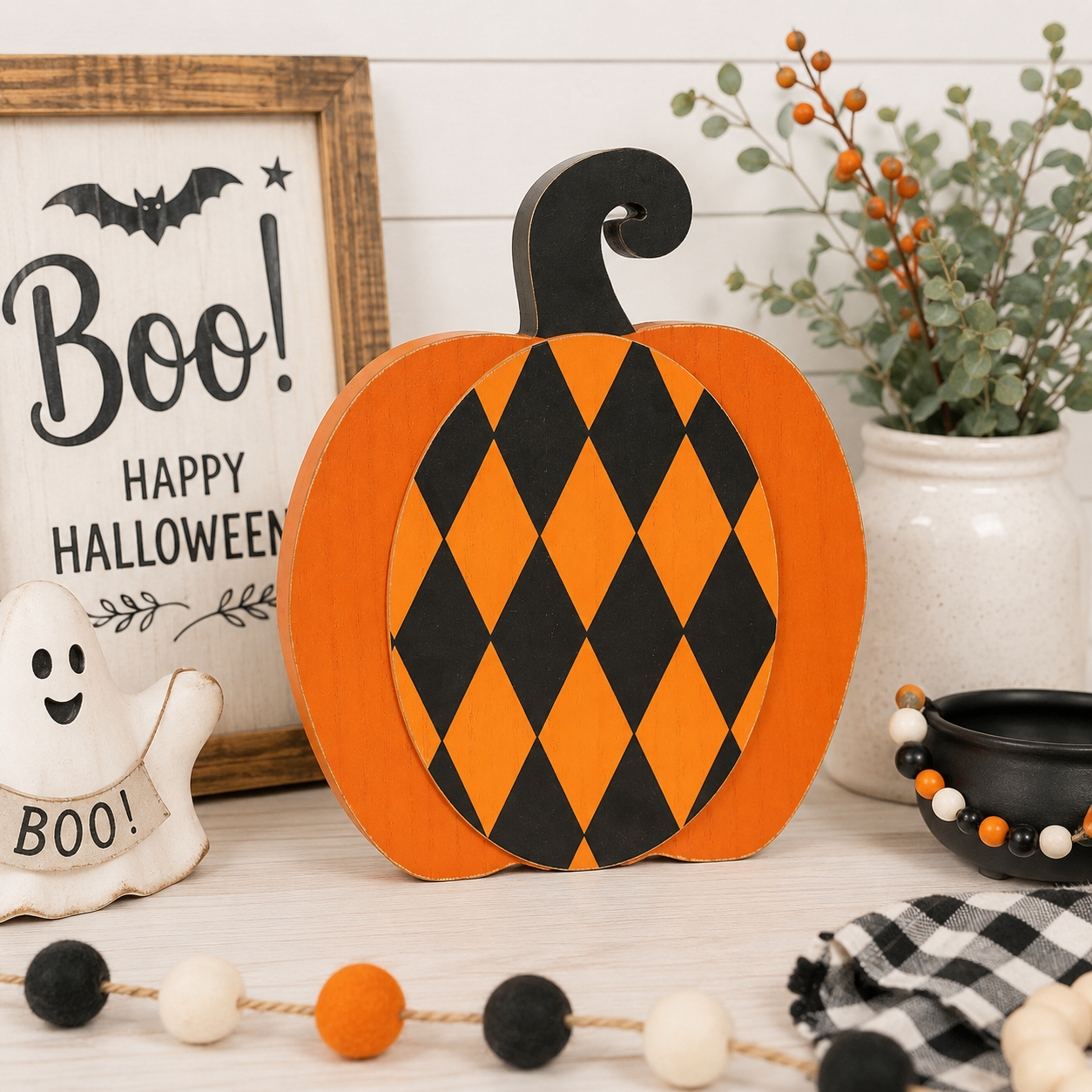 11" Reversible Wood Cutout - Pumpkin | Orange and Black | Pumpkins and Sweets Collection