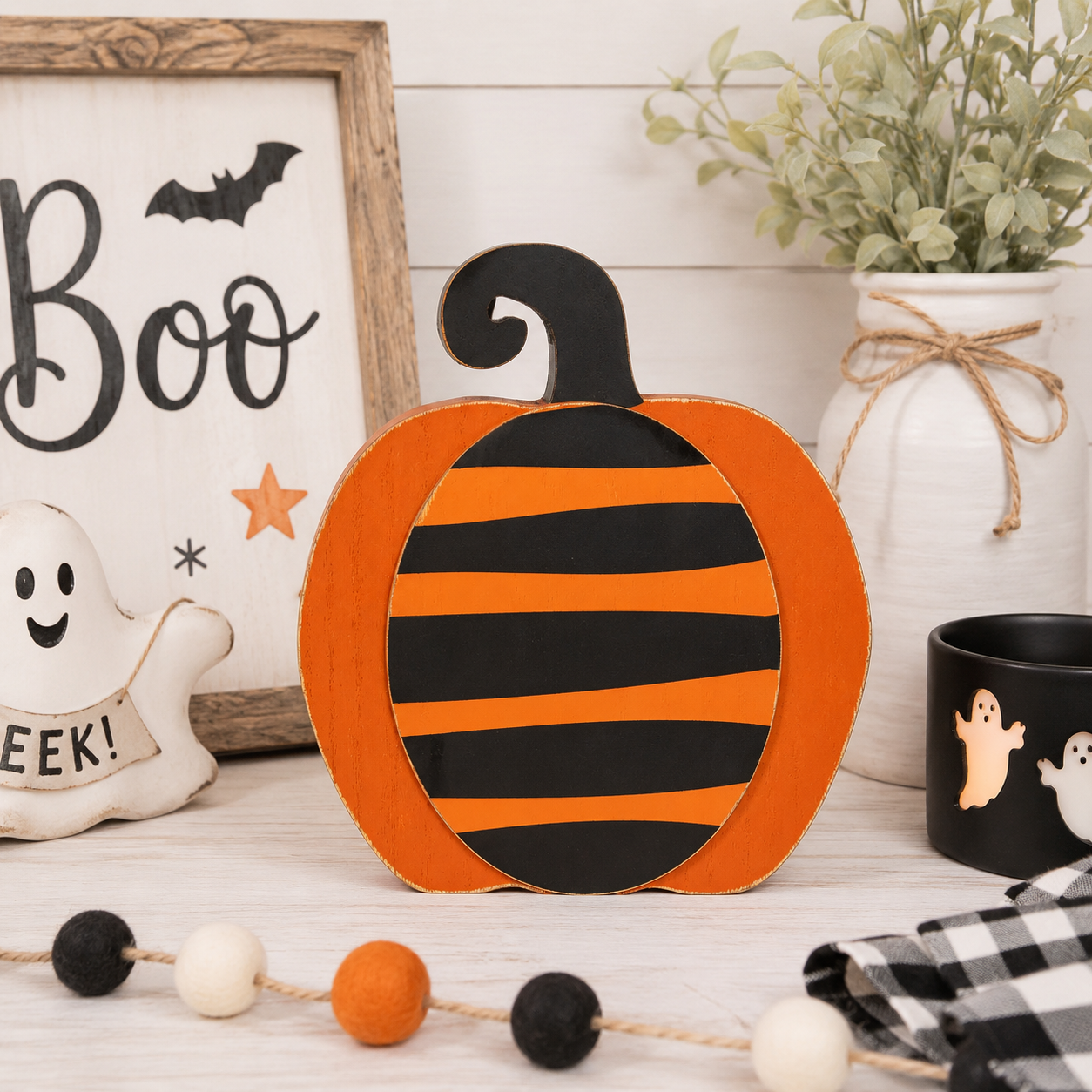 9" Reversible Wood Pumpkin Cutout – Orange & Black