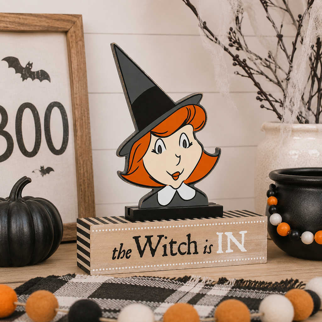 12" Reversible Wood Cutout Block - Witch | Multicolor | Sweet and Spooky Collection