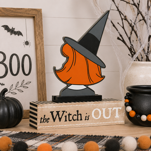 12" Reversible Wood Cutout Block - Witch | Multicolor