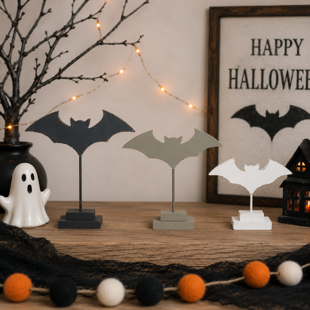 Set of 3 Wood Cutout on Stand — Bats | Multicolor