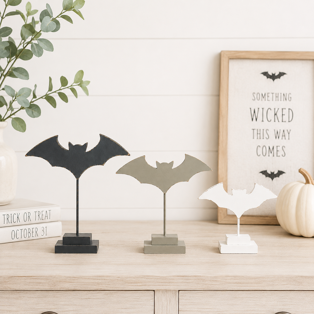 Set of 3 Wood Cutout on Stand — Bats | Multicolor