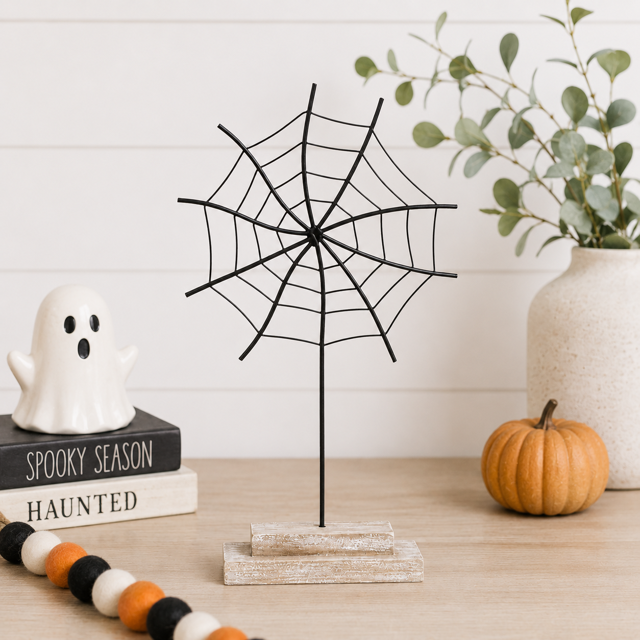 15" Metal Cutout on Stand - Spider Web | Black | Sweet and Spooky Collection