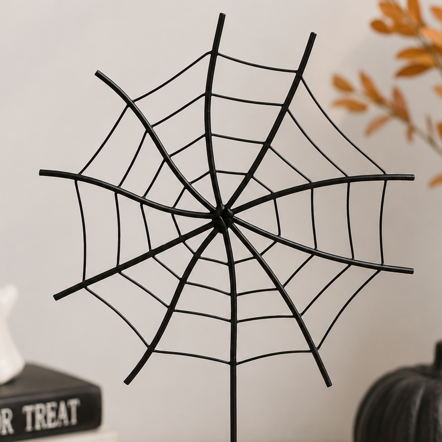 15" Metal Cutout on Stand - Spider Web | Black | Sweet and Spooky Collection