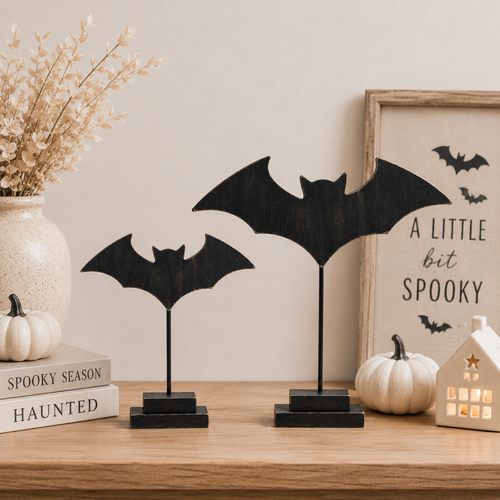 10" Wood Cutout on Stand - Bat | Black