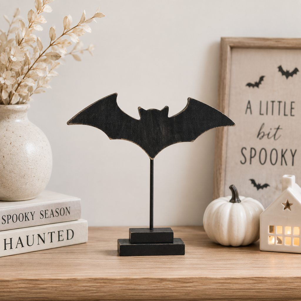 10" Wood Cutout on Stand - Bat | Black