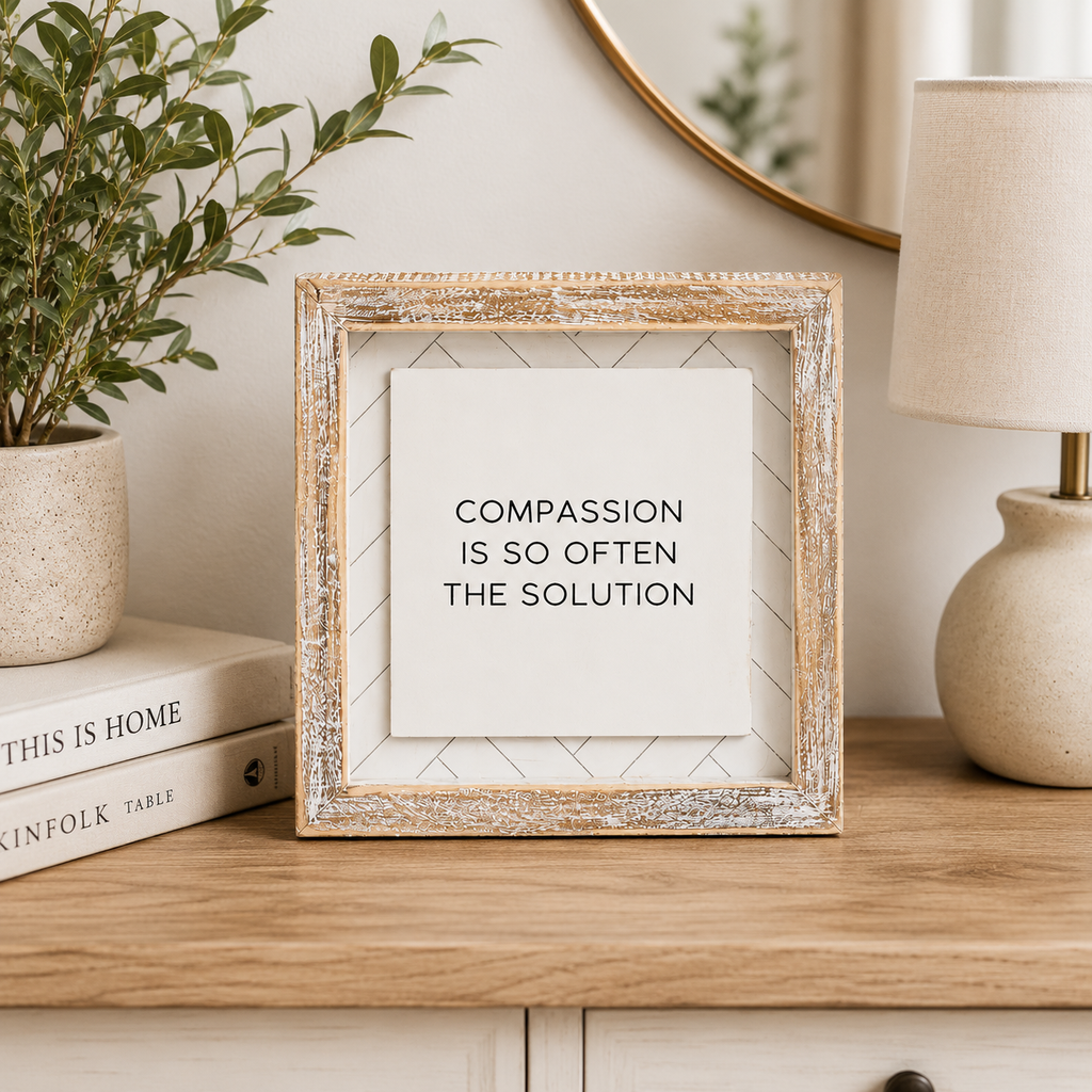 6" Reversible Wood Frame Sign - Energy/Compassion | White and Black