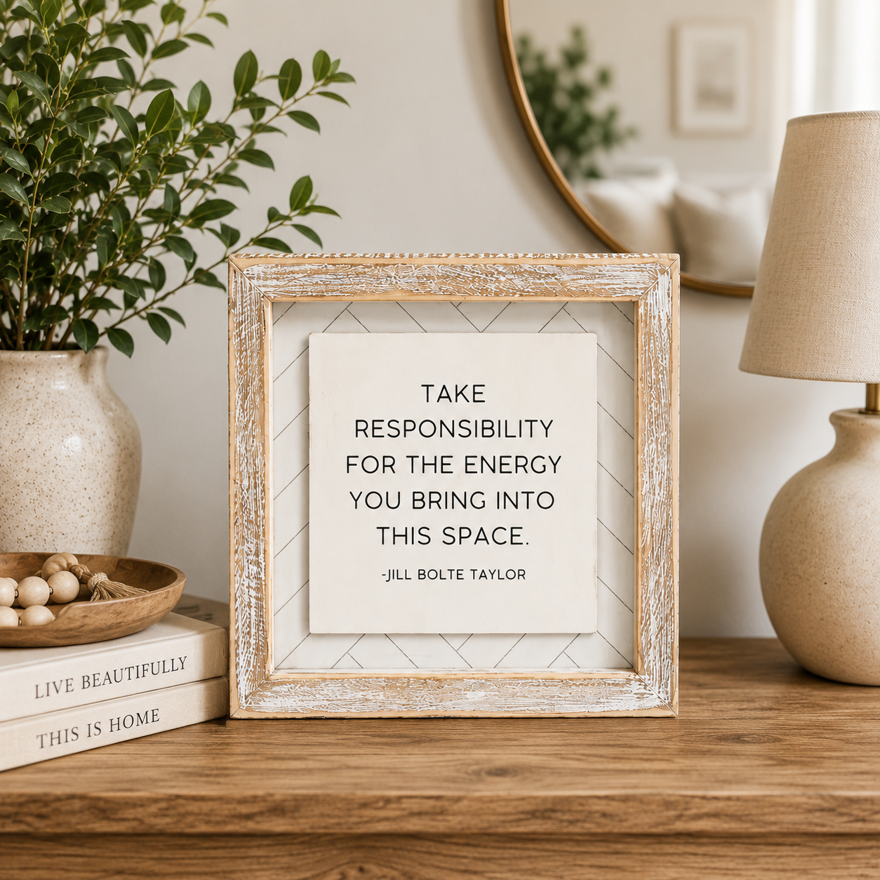 6" Reversible Wood Frame Sign - Energy/Compassion | White and Black