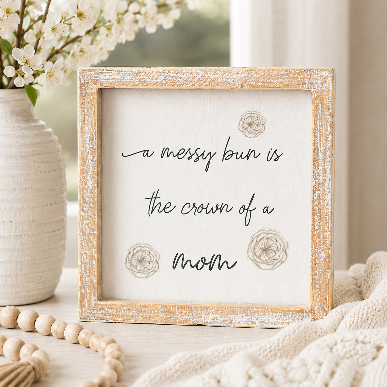 7" Reversible Wood Frame Sign - Mom/Crown | Multicolor | Mother's Day Collection
