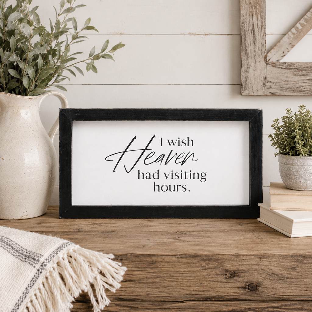 9" x 5" Wood Frame Sign - Visiting Hours | White and Black | Remember When Collection