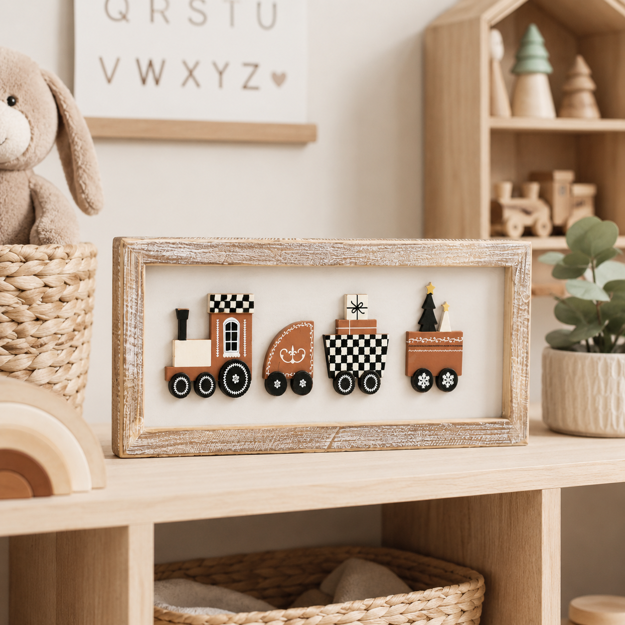 17" x 6" Reversible Wood Frame Sign - Train/Welcome | Multicolor