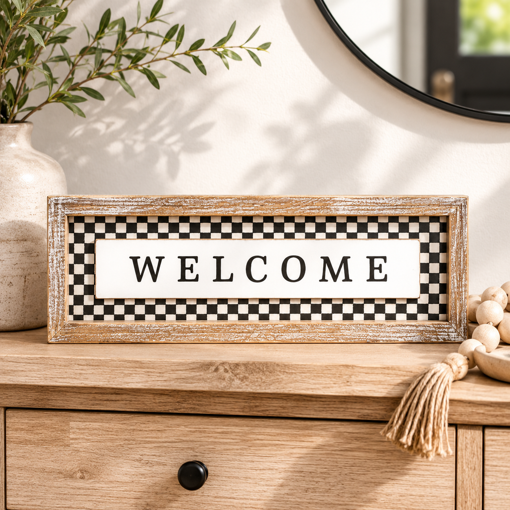 17" x 6" Reversible Wood Frame Sign - Train/Welcome | Multicolor