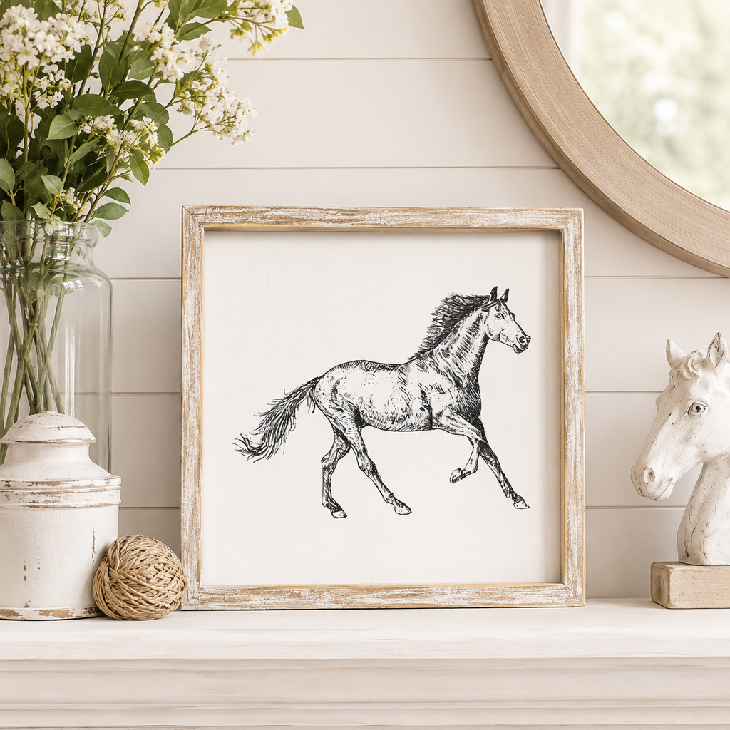 10" Reversible Wood Frame Sign - Horse | Multicolor | Giddy Up Collection