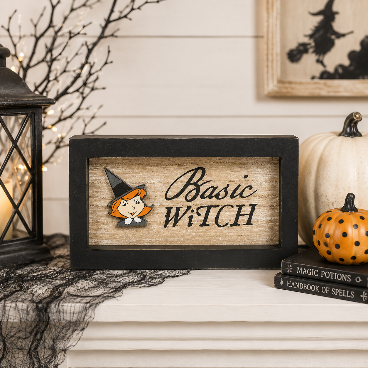 7" x 4" Reversible Wood Frame Sign - Witch/Spice | Multicolor | Sweet and Spooky Collection