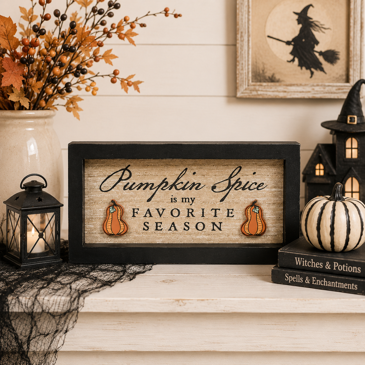 7" x 4" Reversible Wood Frame Sign - Witch/Spice | Multicolor | Sweet and Spooky Collection