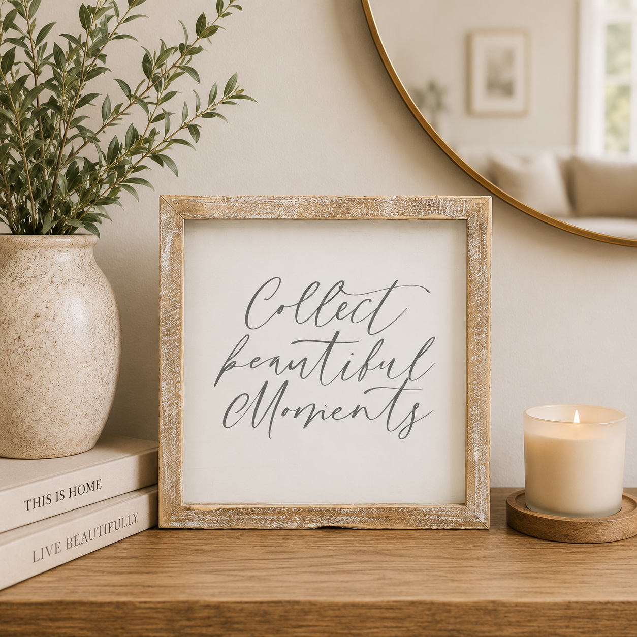 8" Reversible Wood Frame Sign Set - Moments/Started | White and Gray (Set of 6)