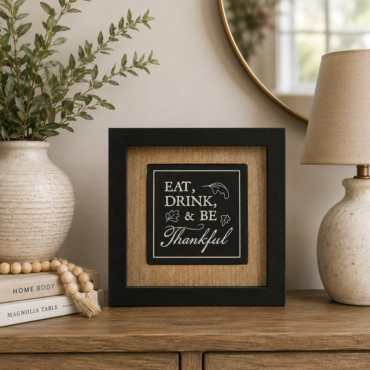 7" Reversible Wood Frame Sign - Treats/Eat | Natural, White and Black | Sweet & Spooky Collection