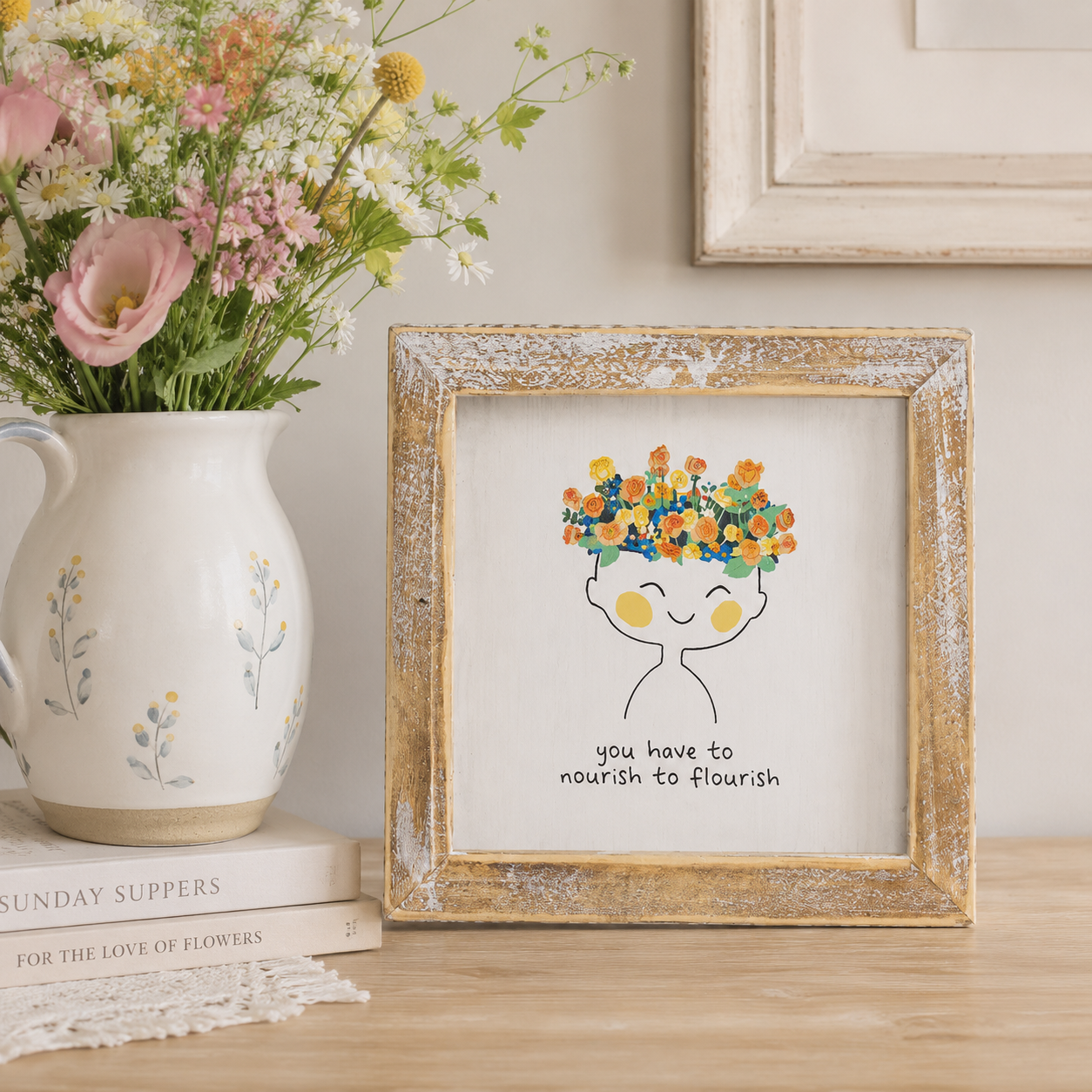 5" Reversible Wood Frame Sign - Nourish | Multicolor | Mental Health Collection