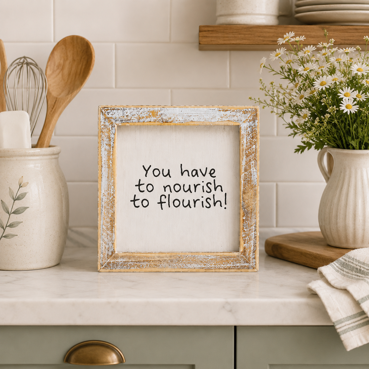 5" Reversible Wood Frame Sign - Nourish | Multicolor | Mental Health Collection