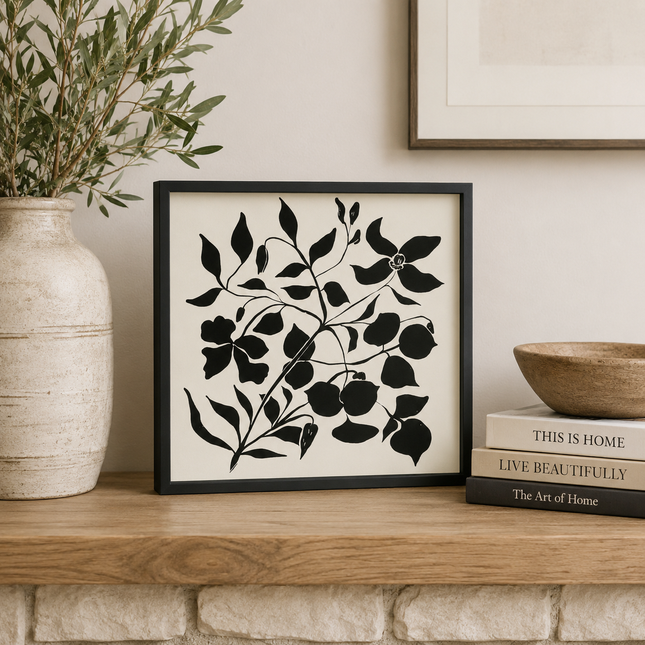24" Reversible Wood Frame Sign - Line/Floral | White and Black