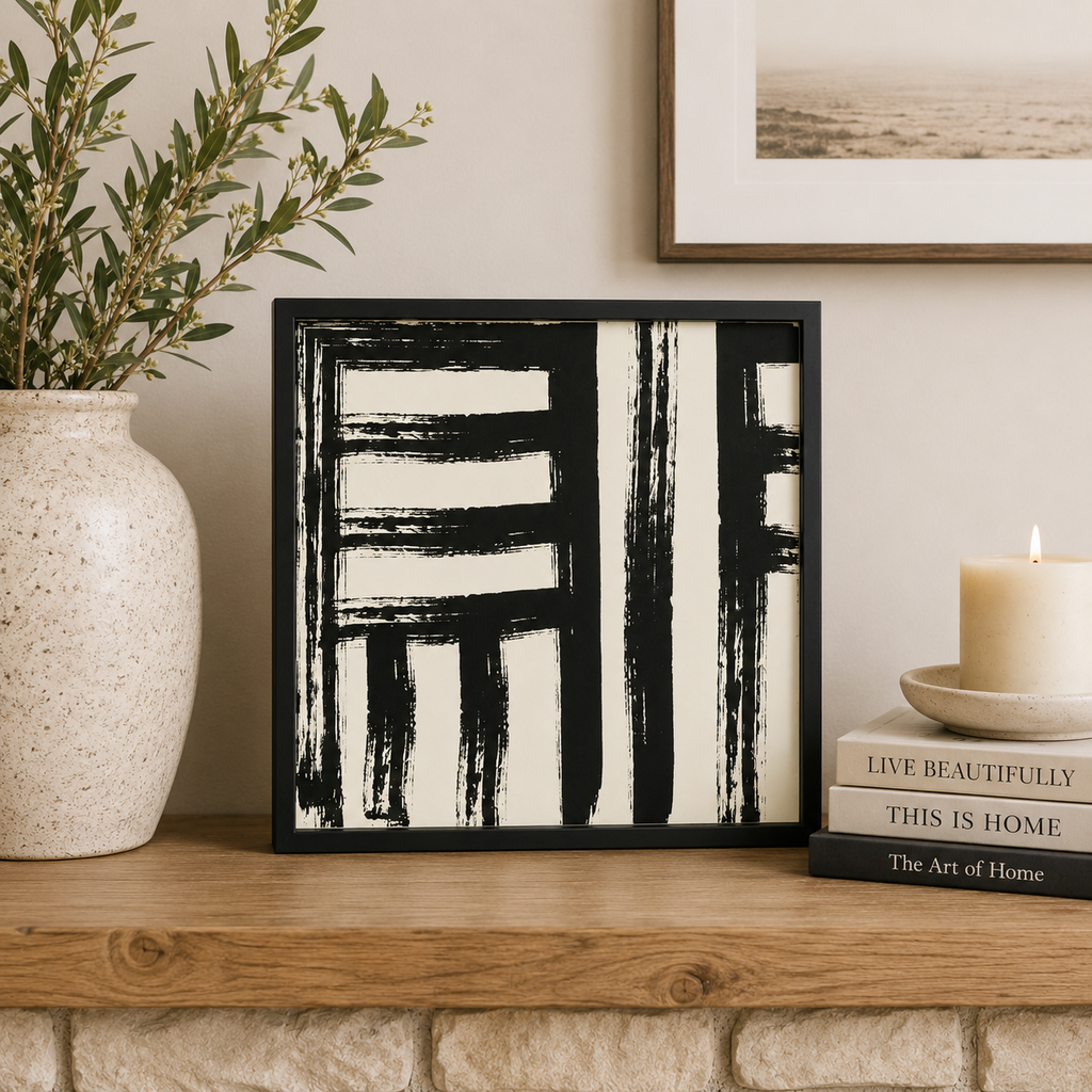 24" Reversible Wood Frame Sign - Line/Floral | White and Black