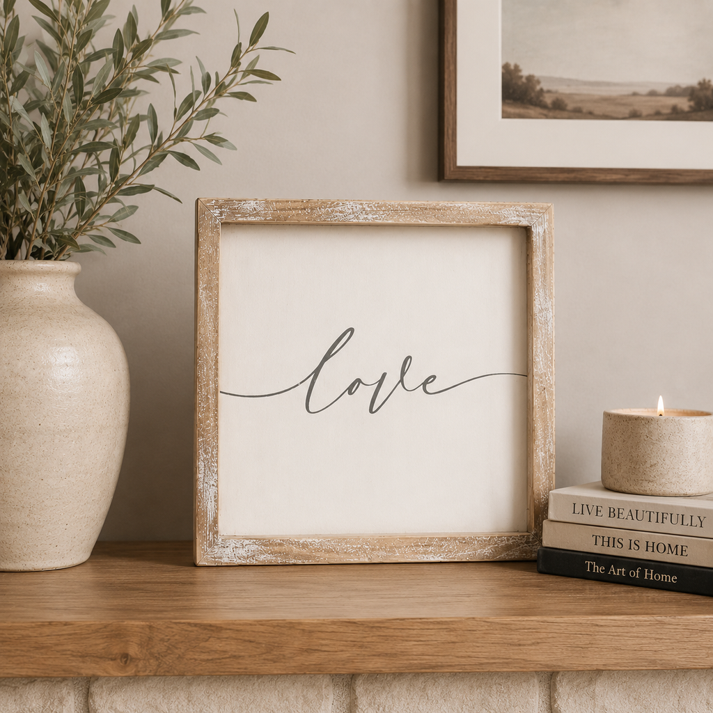 8" Reversible Wood Frame Sign - Forever/Love | White and Gray