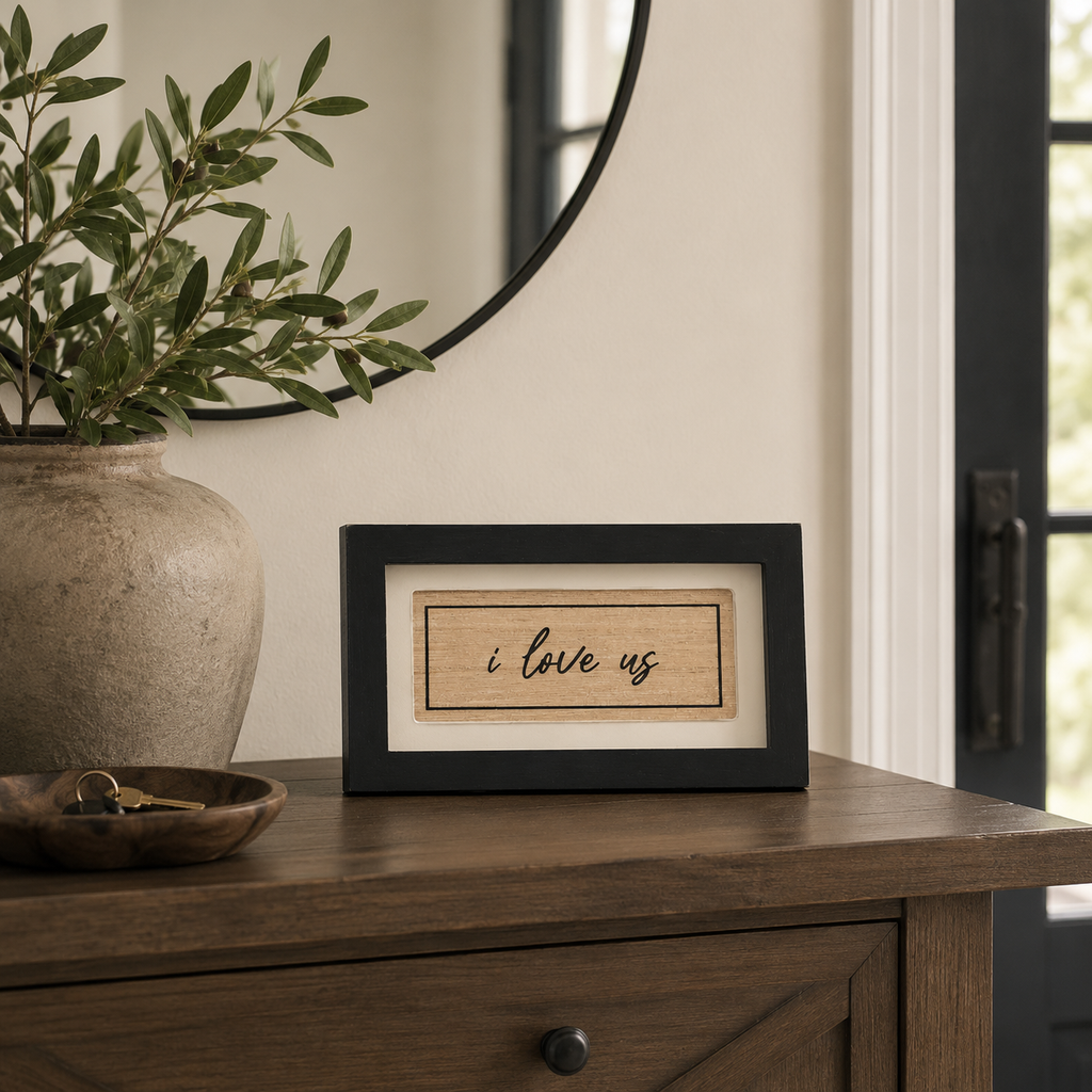 7" x 4" Reversible Wood Frame Sign - Key/Love Us | Multicolor | You and Me Collection