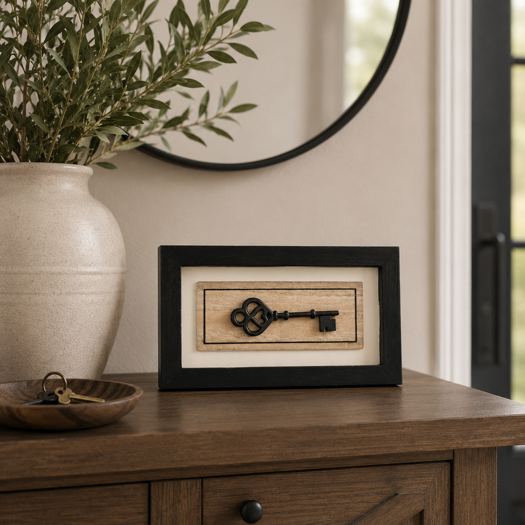 7" x 4" Reversible Wood Frame Sign - Key/Love Us | Multicolor | You and Me Collection