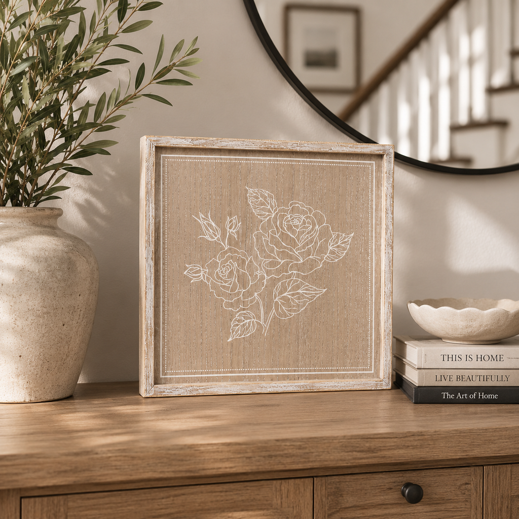 14" Reversible Wood Frame Sign - Universe/Rose | Natural and White