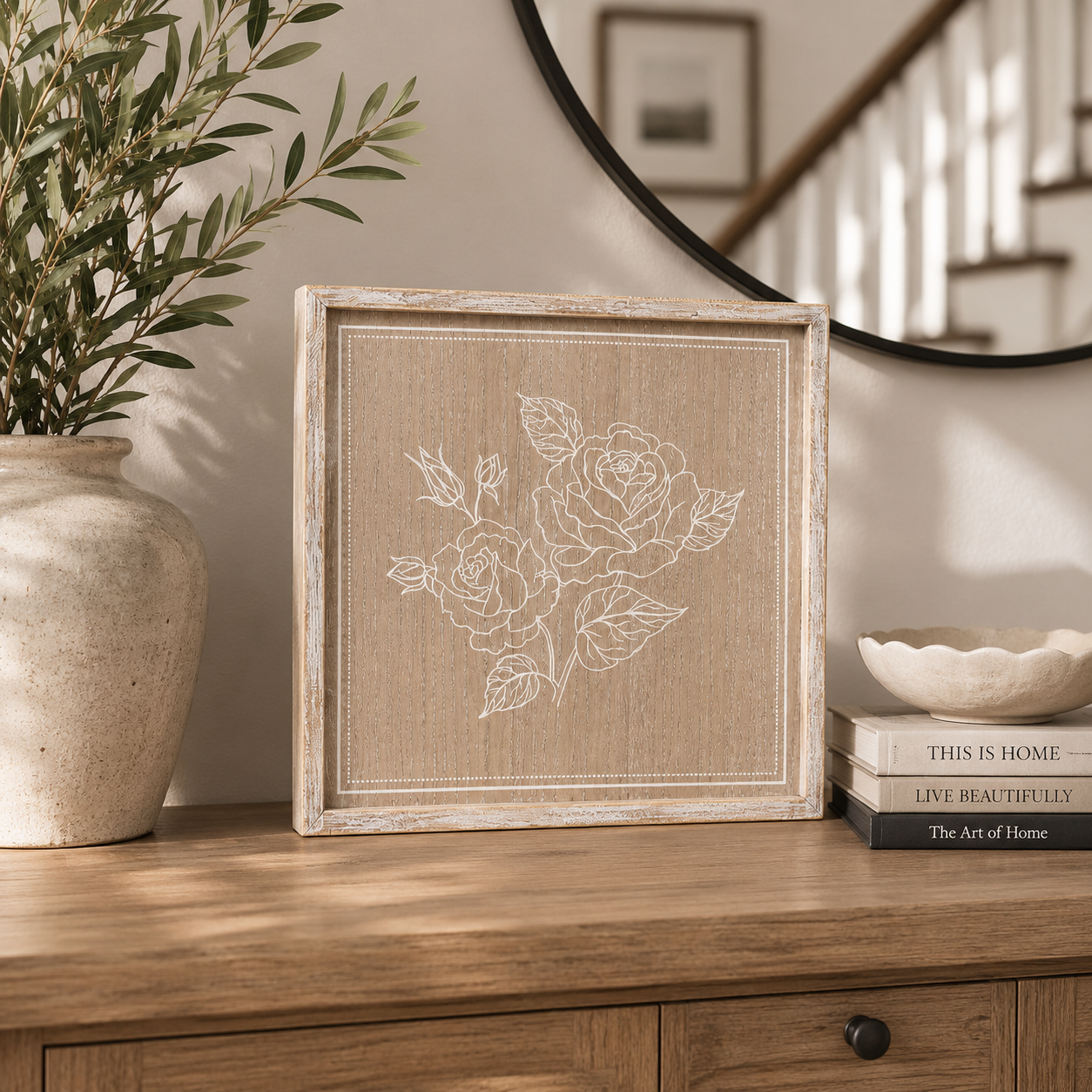 14" Reversible Wood Frame Sign - Universe/Rose | Natural and White