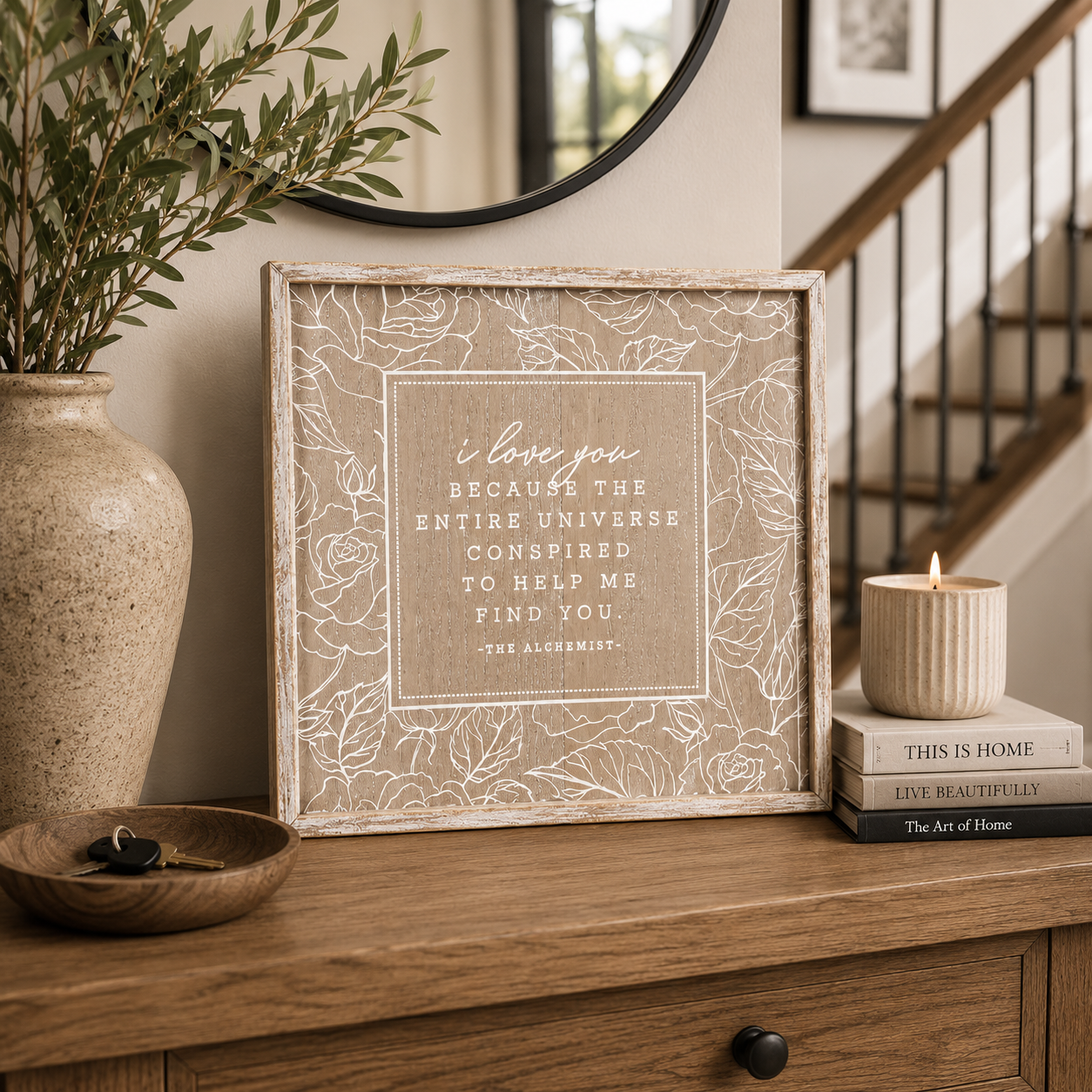 14" Reversible Wood Frame Sign - Universe/Rose | Natural and White