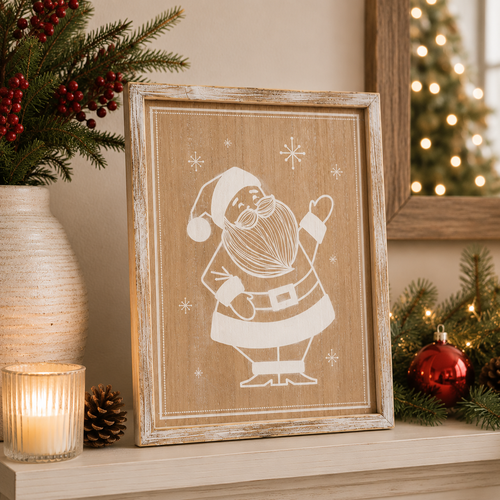 13" x 17" Reversible Wood Frame Sign - Santa/Tree | Natural & White