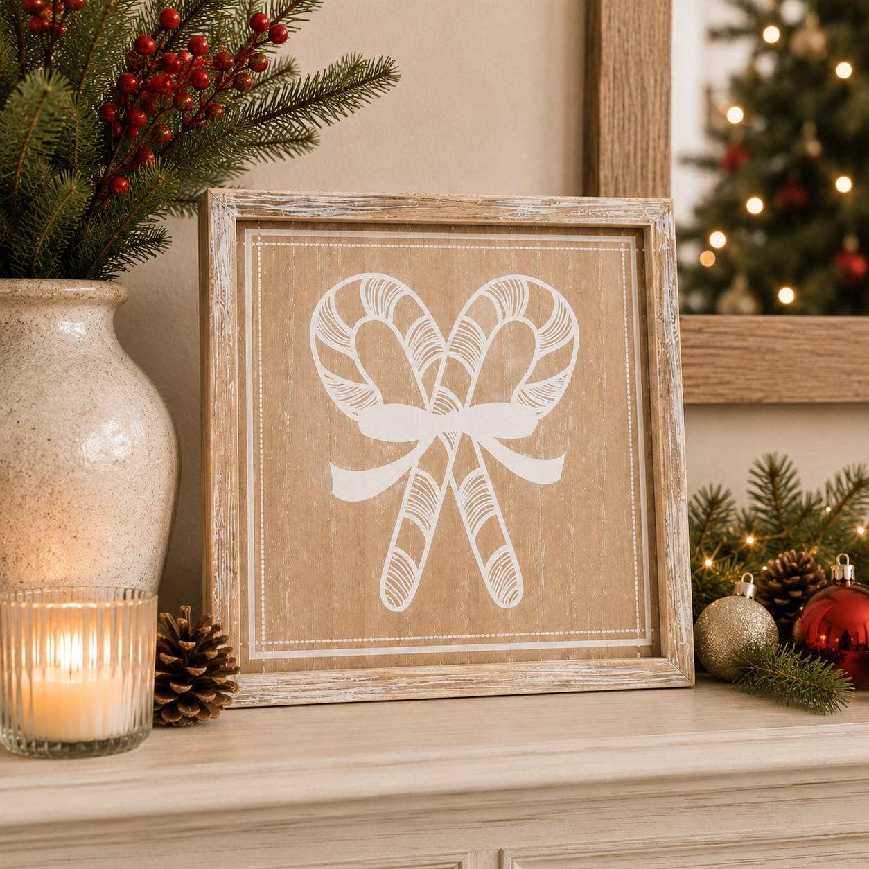 10" Reversible Wood Frame Sign - Candy/Wood | Natural and White