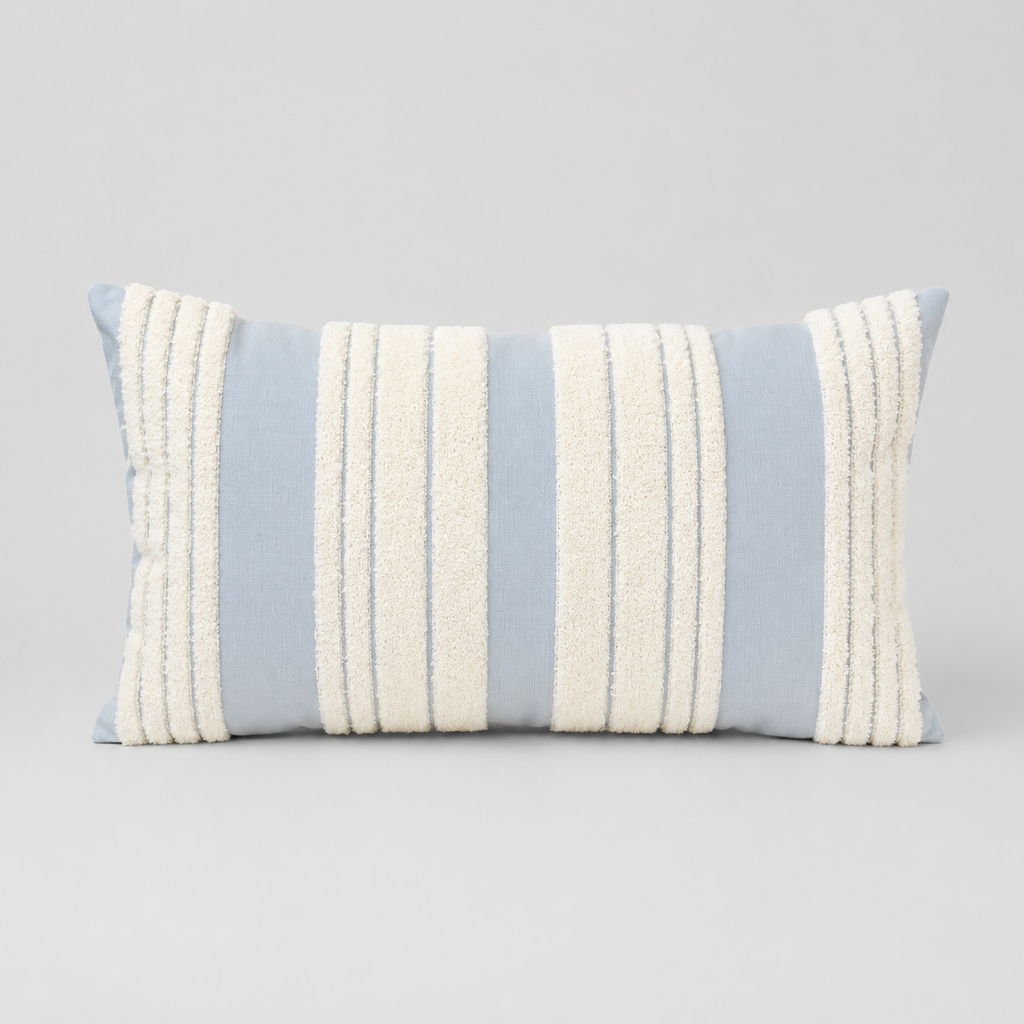 19" x 11" Striped Pillow - White and Blue | Scalloped Collection