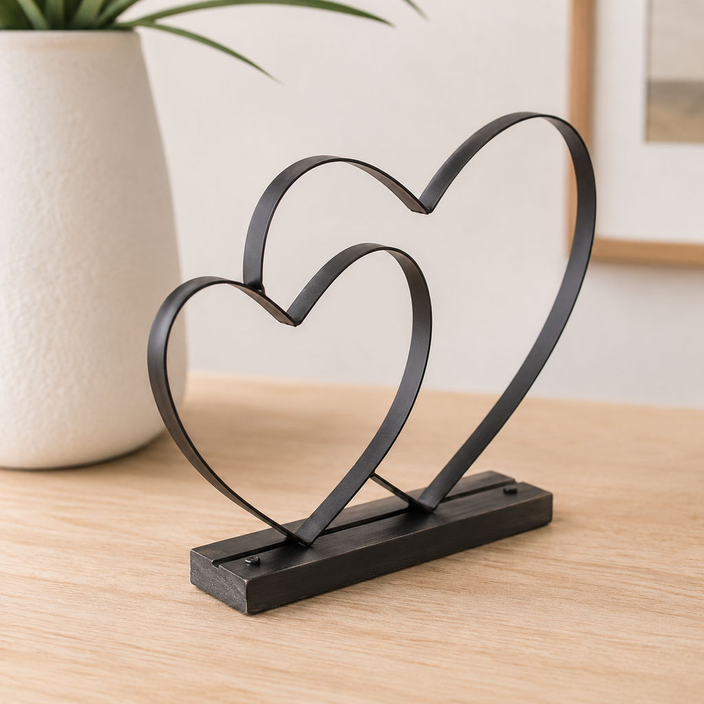 11" Metal Heart Sculpture on Stand - Black | You and Me Collection