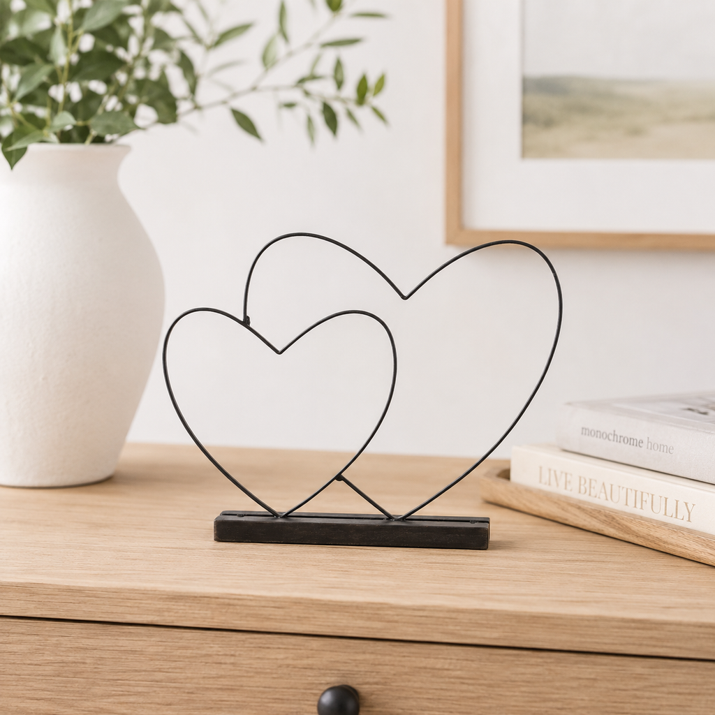 11" Metal Heart Sculpture on Stand - Black | You and Me Collection