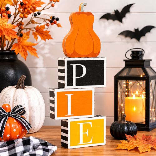 14" Reversible Wood Blocks - Boo/Pie | Multicolor