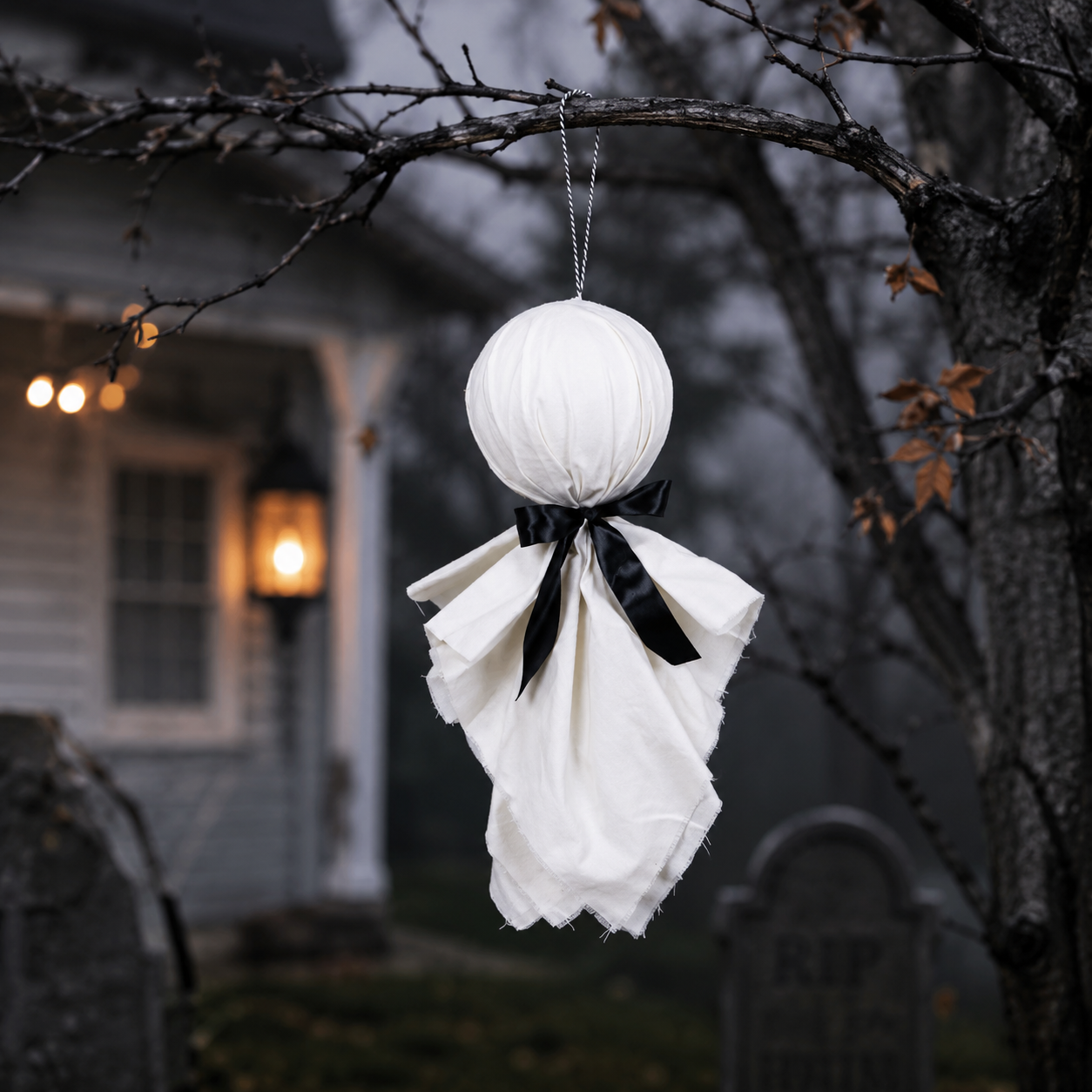 26" Cloth Hanging Ornament - Ghost | White and Black