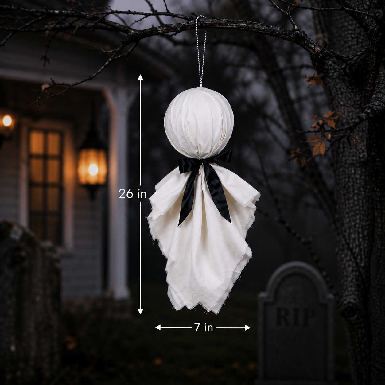 26" Cloth Hanging Ornament - Ghost | White and Black