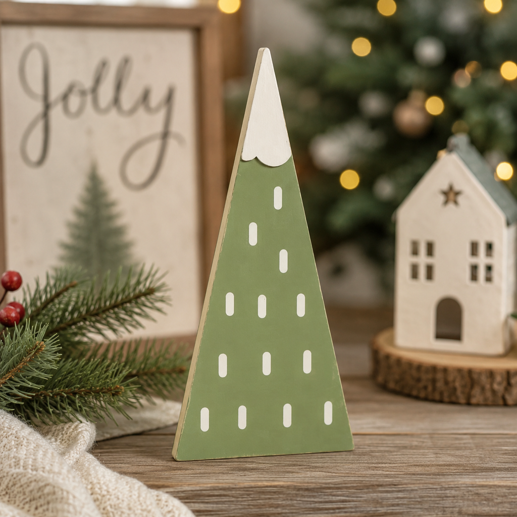 14" Reversible Chunky Wood Tree - Green and White