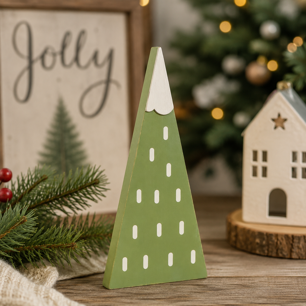 14" Reversible Chunky Wood Tree - Green and White