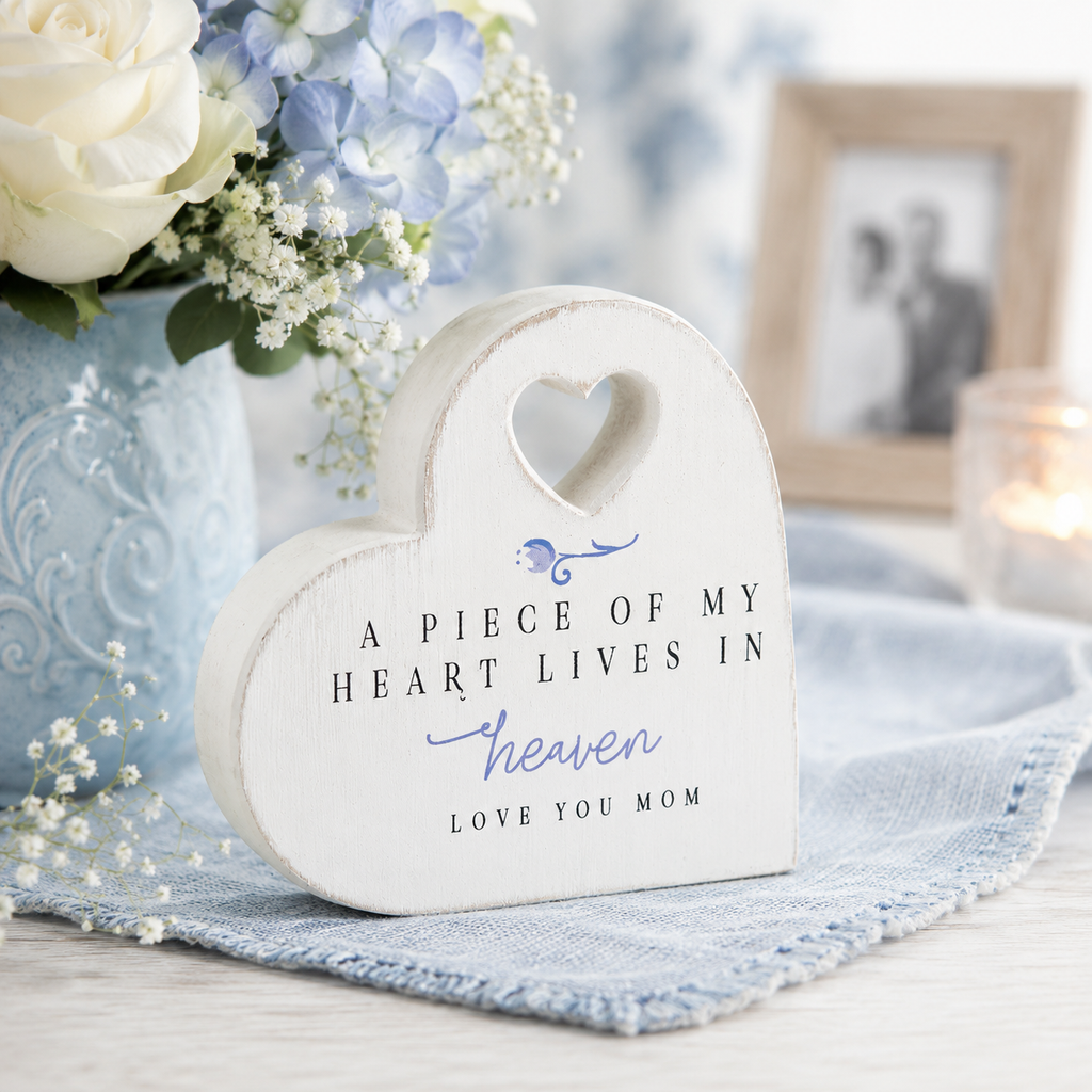 4" Reversible Wood Heart Tabletop - A Piece Of My Heart Lives In Heaven | Multicolor | Remember When Collection